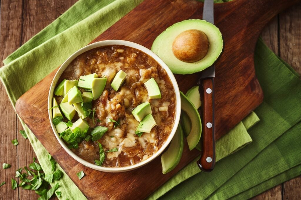 French Onion Soup with Avocado Slices - Cuisine Adventures