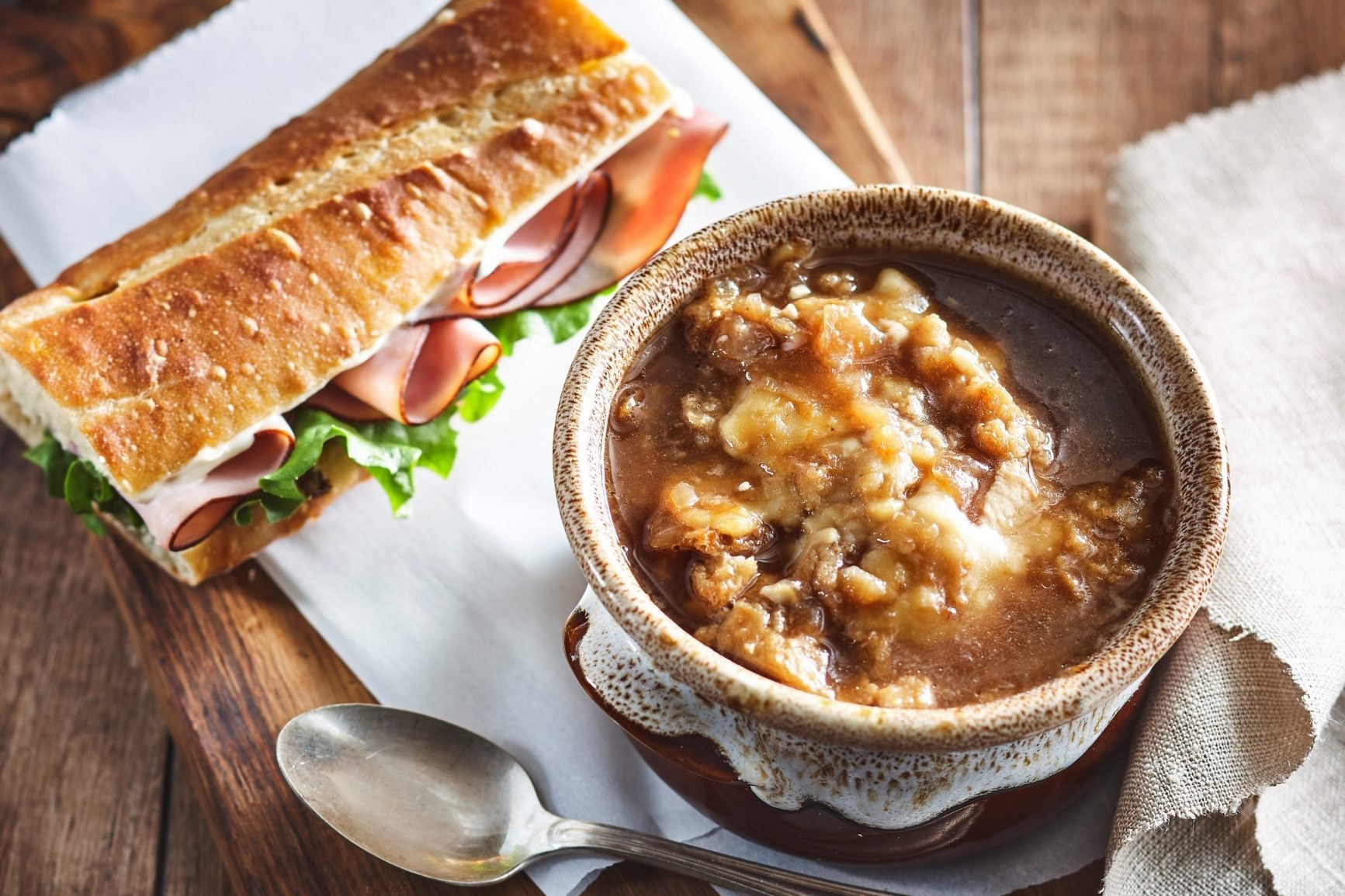 French Onion Soup Paired With A Ham Butter Sandwich - Cuisine Adventures
