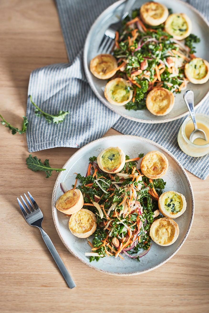 Crispy Kale Salad with Mini Quiches - Cuisine Adventures