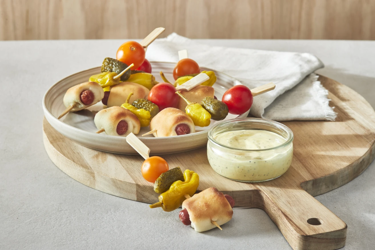 Chicago Dog Mini Sausage Skewers - Cuisine Adventures